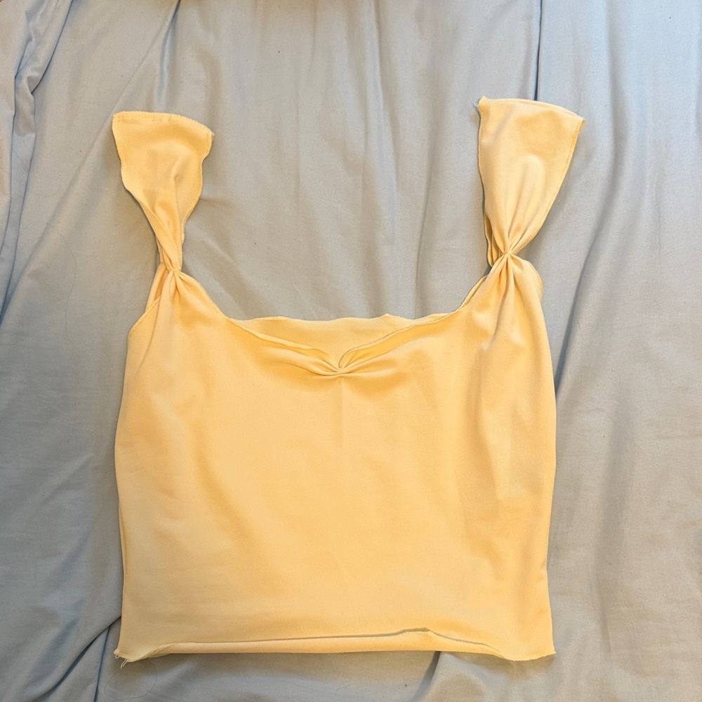 SHEIN Yellow Knotted Strap Tank Top